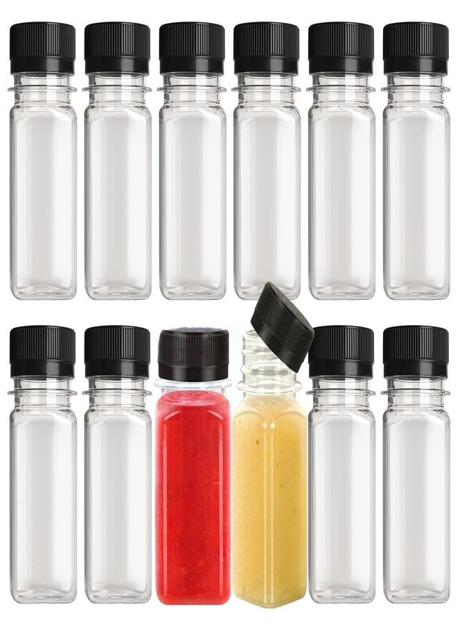 zandfelo 12 Pcs 2 oz Plastic Juice Bottles, Mini Plastic Bottles with Black Lids, Reusable Beverage Container, Mini Containers for Juice, Milk or Other Drinks - Image 1
